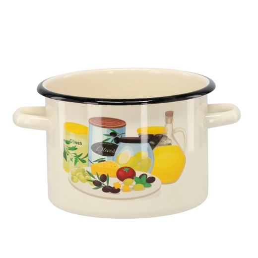 Casserole émaillée 3 l, diamètre 18 cm, crème avec motif d’olives