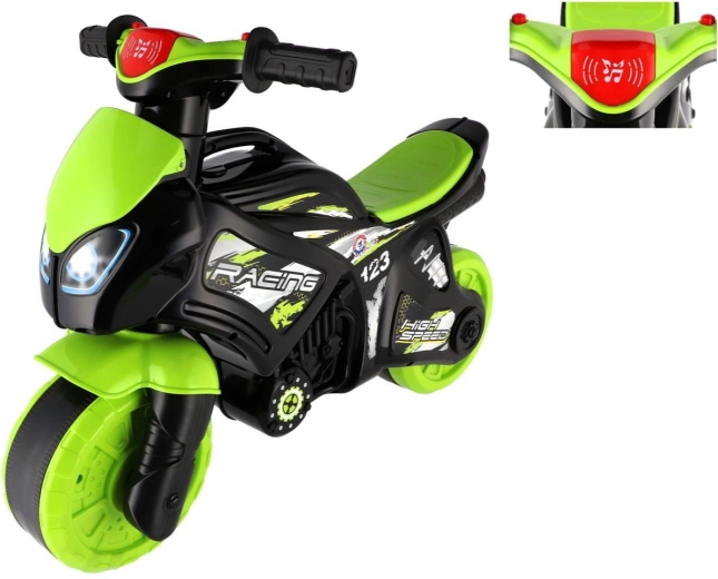 draisienne moto pour enfants vert‑noir avec lumière et sons
