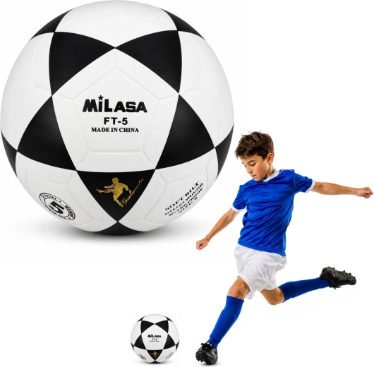 Ballon de football d’entraînement Milasa taille 5, 22 cm, noir et blanc