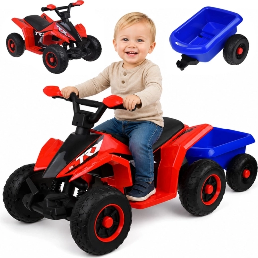 Quad électrique pour enfants à batterie avec remorque, avec effets lumineux et sonores – Rouge