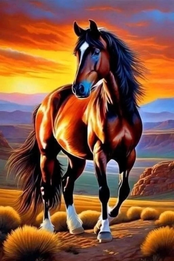 Norimpex peinture diamant – cheval brun au coucher du soleil 30 × 40 cm