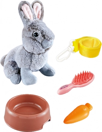 Lapin en peluche avec cage de transport et accessoires