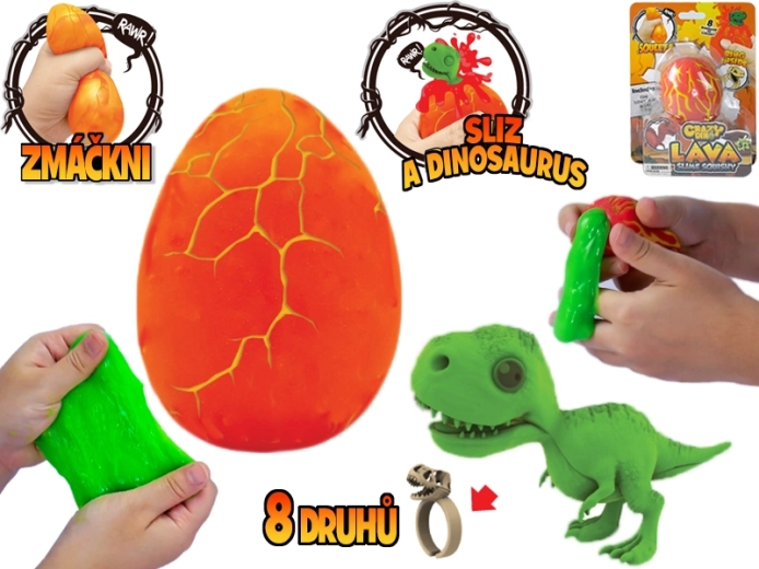 Crazy Dino œuf avec slime, figurine de dinosaure et bague