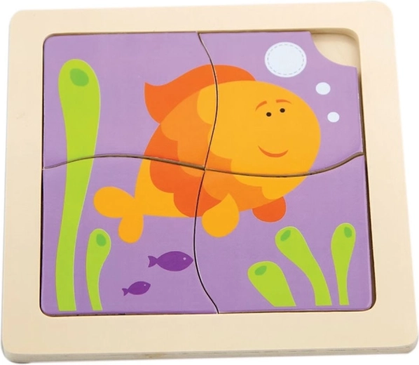 Puzzle en bois VIGA avec poisson 4 pièces