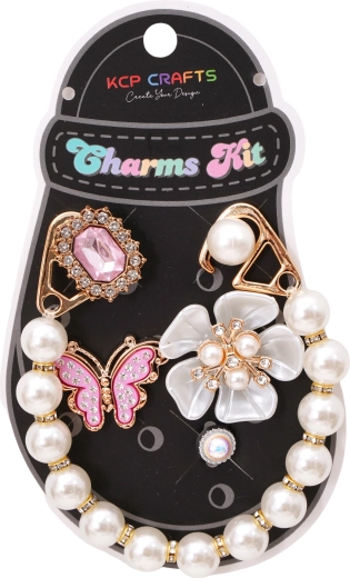 Ensemble de décorations pour pantoufles : chaîne perlée et papillon rose - 1 pièce