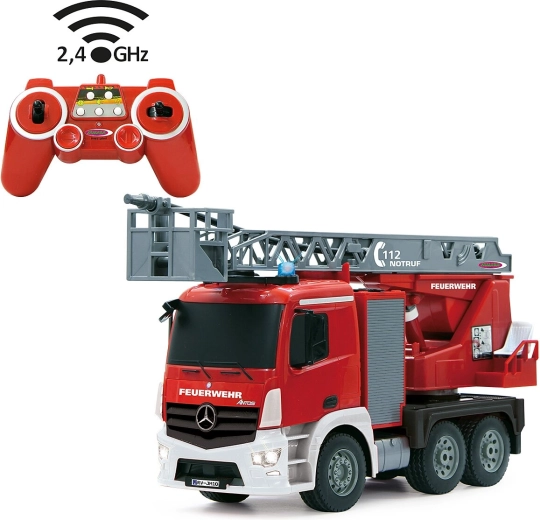 Jamara camion de pompiers télécommandé Mercedes-Benz Antos avec échelle rotative 1:20 2,4 GHz et fonction de pulvérisation - 1 pièce