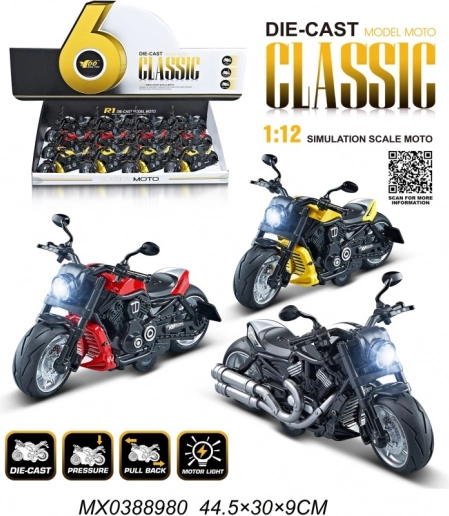 Modèle de moto en métal 1:12 avec lumière et pull-back