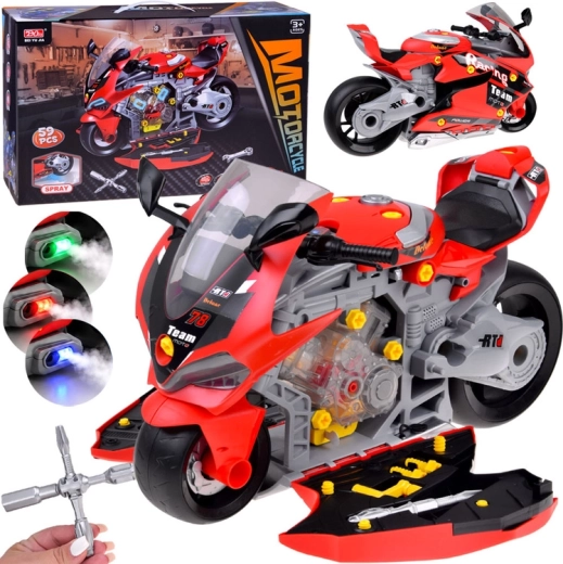 Moto de course pour enfants à monter avec lumière, son et brouillard, 59 pièces
