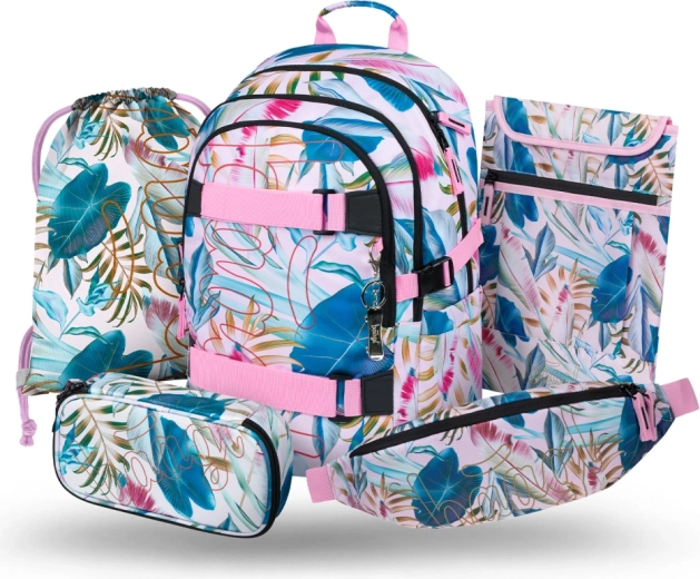 Baagl ensemble scolaire 5 pcs Skate Leafs – sac à dos, trousse, sac de sport, banane et housse pour ordinateur portable