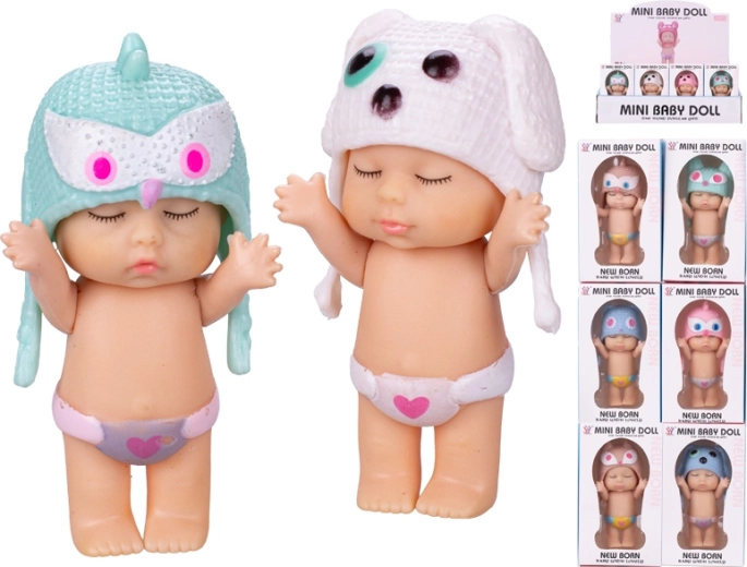 Poupée bébé 8 cm avec bonnet animal, 12 variantes