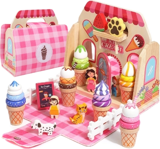 Set de glaces en bois dans une mallette