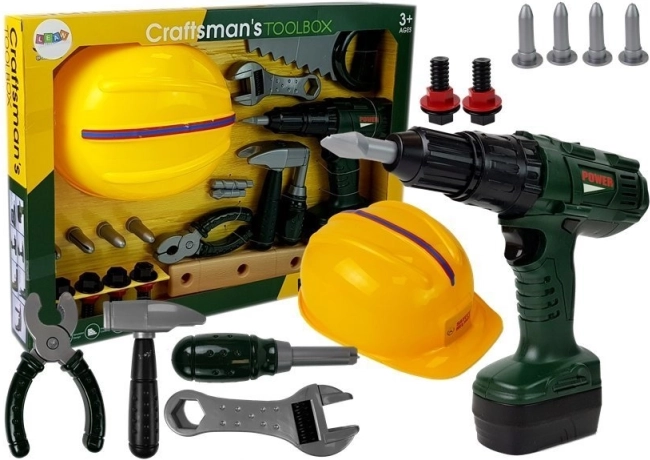 Set d’outils pour enfants avec perceuse à piles et casque