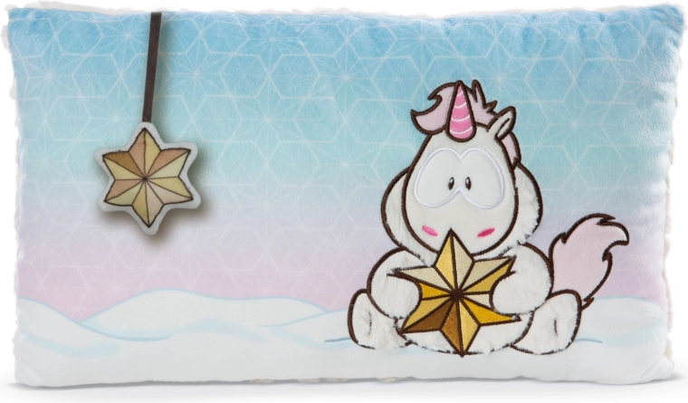 Coussin NICI licorne Theodor en combinaison de neige 43 × 25 cm