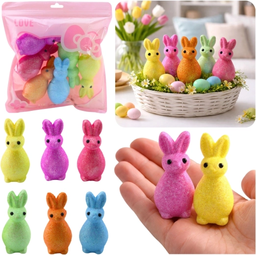 Lapins de Pâques scintillants en polystyrène - 6 pièces