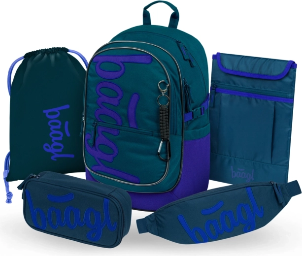 Baagl set scolaire Core Logo bleu – sac à dos, trousse, sac, banane et housse pour ordinateur portable (GRS)