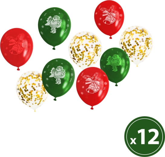 Set de ballons de Noël rouges, verts et dorés, 12 pièces