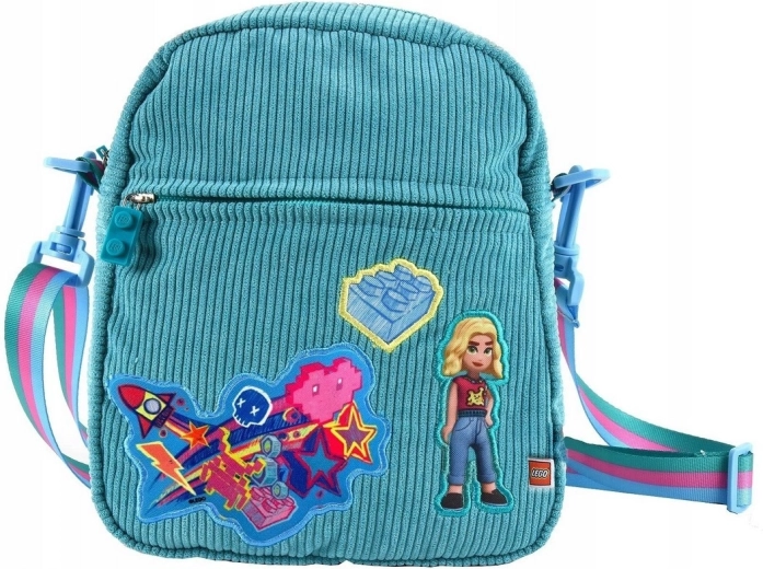Sac bandoulière turquoise LEGO Friends avec écussons thermocollants