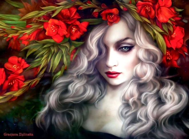 Puzzle Anatolian femme parmi les fleurs 1000 pièces