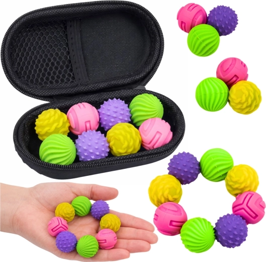 Billes sensorielles antistress magnétiques en silicone avec étui, 8 pcs (2,2–2,5 cm)