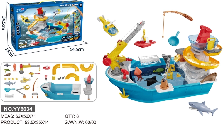 Bateau pour enfants avec toboggan et accessoires aquatiques