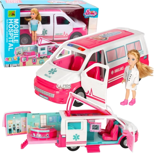 Hôpital mobile – ambulance 2‑en‑1 avec poupée docteure et accessoires médicaux