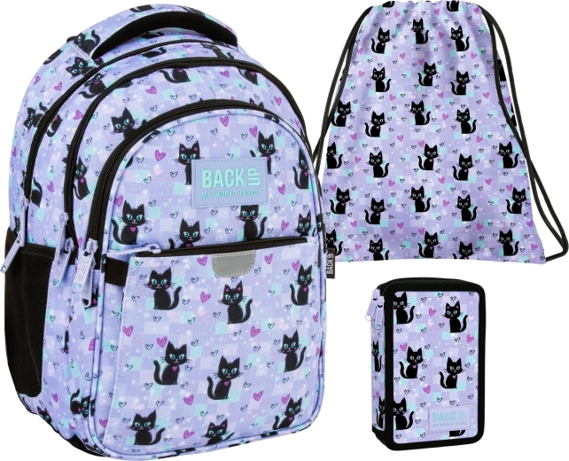 Set scolaire BackUP Chats magiques 3-en-1 – sac à dos, trousse équipée et sac