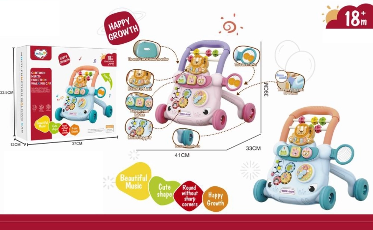 Trotteur pousseur lion avec musique rose