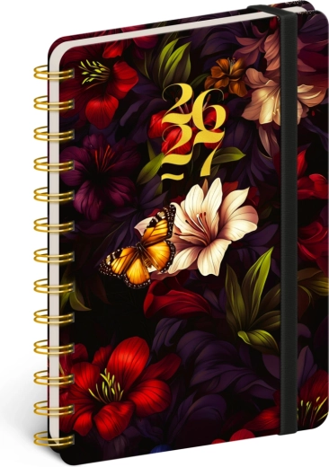 Agenda spirale 18 mois Petito – fleurs rouges 2026/2027, 13 × 18 cm
