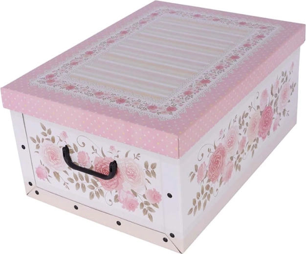 Boîte de rangement en carton maxi rose Provence