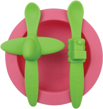 Service de vaisselle pour enfants Oogaa rose avec vert