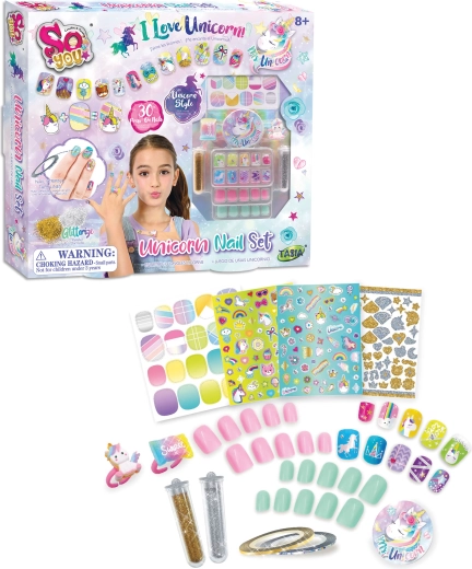 Tasia set de 30 ongles autocollants avec licorne et paillettes