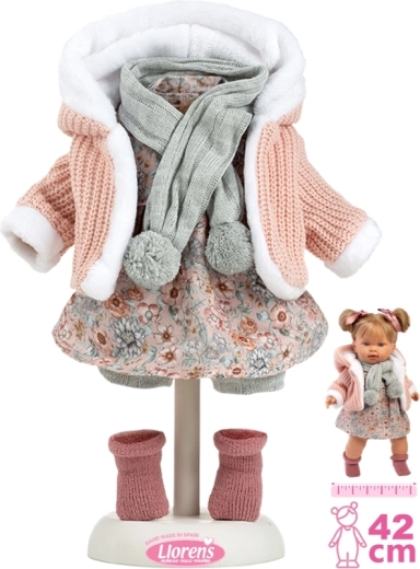 Tenue pour poupée 42 cm – ensemble tricoté rose avec écharpe et jupe