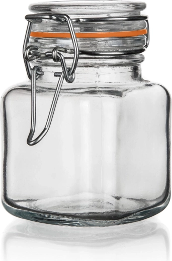 Bocal hermétique en verre LINA 100 ml, carré avec fermeture à clip