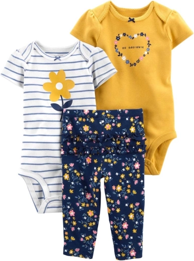 Ensemble 3 pièces Carter's pour filles multiflora – 2× bodies à manches courtes et pantalon