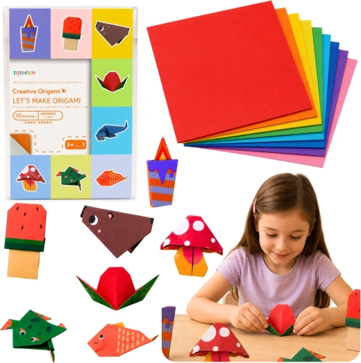 Cahier coloré d’origami pour enfants – animaux, 30 feuilles