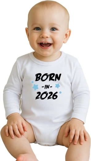 body bébé avec imprimé New Baby Born in 2026, manches longues