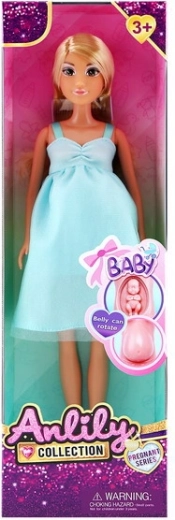 Poupée enceinte en robe bleue 30 cm