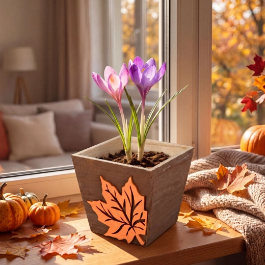 Cache-pot en bois automnal avec motif de feuille d’érable - 1 pièce