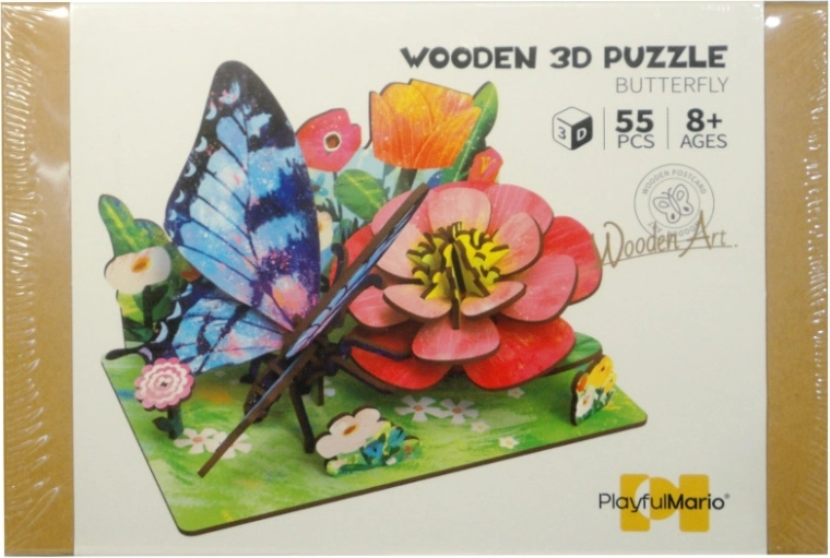 Puzzle 3D en bois DIY – prairie avec papillon et fleurs