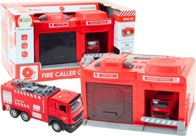 Caserne de pompiers avec voiture et talkie-walkie