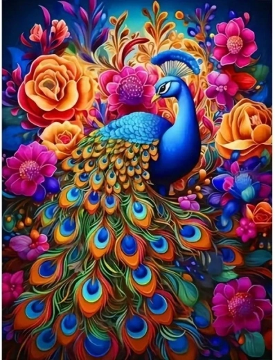 Norimpex peinture par numéros Paon parmi des fleurs colorées 40 × 50 cm