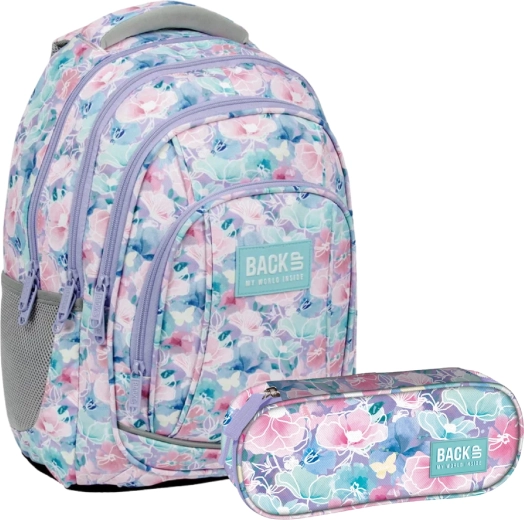 Set scolaire BackUP fleurs printanières 2en1 – sac à dos et trousse