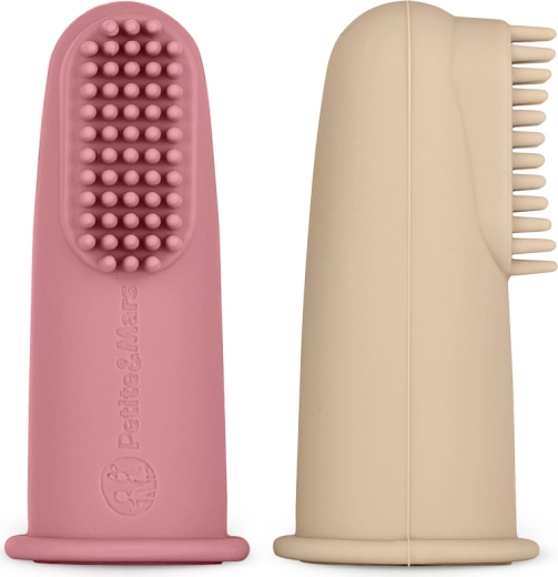 Petite&Mars set de brosses à dents en silicone à enfiler sur le doigt Rose & Sand, 2 pcs