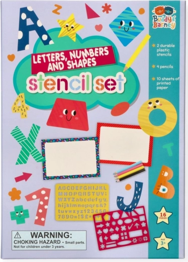 Pochoirs de lettres, chiffres et formes avec un set de crayons de couleur