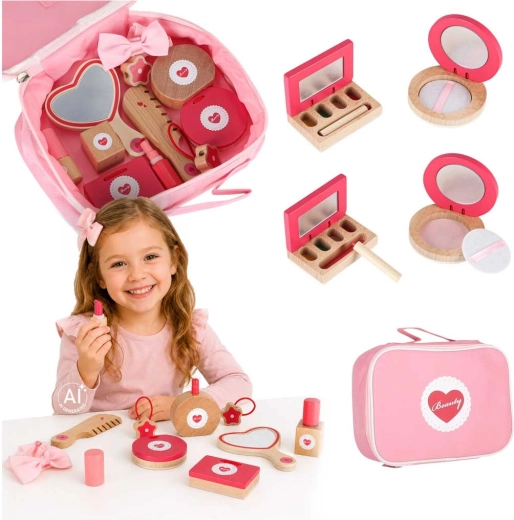 Set de cosmétique en bois dans une trousse pour enfants