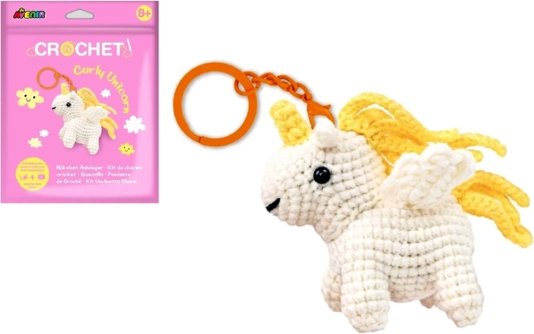 Crée ton porte-clés au crochet Licorne torsadée – kit créatif