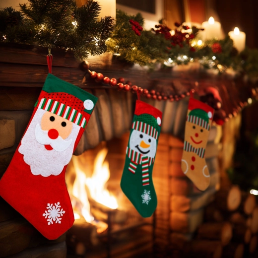Chaussette de Noël en tissu 42 × 24,5 cm, motifs variés - 1 pièce