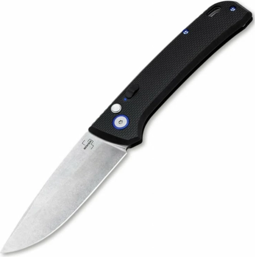 Böker Plus FRND Silver couteau de poche automatique 8,5 cm, stonewash, noir, Grivory