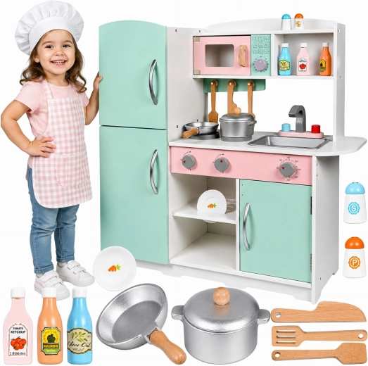 Grande cuisine enfant interactive en bois avec accessoires - 1 pièce