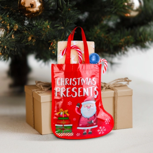 Sac cadeau de Noël rouge en forme de botte de Saint-Nicolas, 33 cm